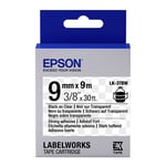 Epson LK-3TBW fita preto sobre transparente fixação forte 9mm (C53S653006) | EPSLK-3TBW