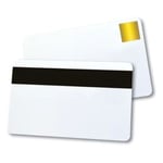 Magicard CR80 Cartões PVC brancos com selo HoloPatch dourado e banda magnética | 500 unidades | BRAMA-322003