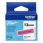 Brother Btag-P31 fita não laminada preto sobre rosa 12 mm | BROBTAGP31