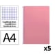 Pack 5x Caderno espiral Folio | Quadriculado 4 mm | 75 g | Capa mole | Rosa