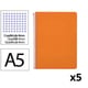 Pack 5x Caderno Espiral Quarto | Quadriculado 4 mm | 90 g | Capa dura | Laranja