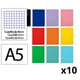 Pack 10x Caderno espiral A5 | Quadriculado 4 mm | 90 g | Capa dura | Variedade de cores