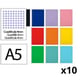 Pack 10x Caderno espiral A5 | Quadriculado 4 mm | 75 g | Capa mole | Várias cores