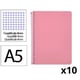 Pack 10x Caderno Espiral Quarto | Quadriculado 4 mm | 90 g | Capa dura | Rosa