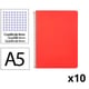 Pack 10x Caderno Espiral Quarto | Quadriculado 4 mm | 90 g | Capa dura | Vermelho