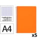 Pack 5x Caderno Espiral Folio | Quadriculado 4 mm | 90 g | Capa dura | laranja