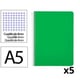 Pack 5x Cuaderno Espiral Cuarto | Cuadrícula 4mm | 90g | Tapa Dura | Verde