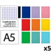 Pack 5x Caderno espiral A5 | Quadriculado 4 mm | 75 g | Capa mole | Várias cores