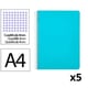 Pack 5x Caderno espiral Folio | Quadriculado 4 mm | 90 g | Capa dura | azul claro