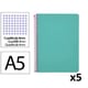 Pack 5x Caderno Espiral Quarto | Quadriculado 4 mm | 90 g | Capa dura | Turquesa