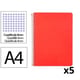 Pack 5x Caderno Espiral Folio | Quadriculado 4 mm | 90 g | Capa dura | vermelho