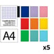 Pack 5x Caderno espiral Folio | Quadriculado 4 mm | 90 g | Capa dura | Variedade de cores