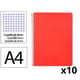 Pack 10x Caderno Espiral Folio | Quadriculado 4 mm | 90 g | Capa dura | vermelho