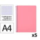Pack 5x Caderno Espiral Folio | Quadriculado 4 mm | 90 g | Capa dura | rosa