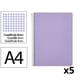 Pack 5x Caderno Espiral Folio | Quadriculado 4 mm | 90 g | Capa dura | roxo