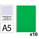 Pack 10x Cuaderno Espiral Cuarto | Cuadrícula 4mm | 90g | Tapa Dura | Verde
