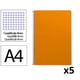 Pack 5x Caderno espiral Folio | Quadriculado 4 mm | 75 g | Capa mole | Laranja