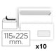 Pack 10x Envelopes Americanos Brancos com janela | 115x225mm | 25u.