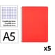 Pack 5x Caderno Espiral Quarto | Quadriculado 4 mm | 90 g | Capa dura | Vermelho
