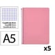 Pack 5x Caderno Espiral Quarto | Quadriculado 4 mm | 90 g | Capa dura | Rosa