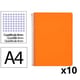 Pack 10x Caderno Espiral Folio | Quadriculado 4 mm | 90 g | Capa dura | laranja