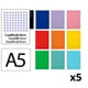 Pack 5x Caderno espiral A5 | Quadriculado 4 mm | 90 g | Capa dura | Variedade de cores