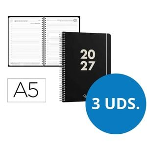 Pack de 3 Agendas 2027 A5 com espiral, página por dia | Pretas