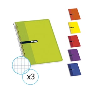 Pack x3: Caderno Enri A7 | 48H | Quadrícula 4mm | Capa Mole | 60gr
