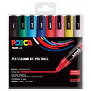 Pack: 8x POSCA PC-5M / 8C | Marcador 1,8-2,5 mm Ponta redonda