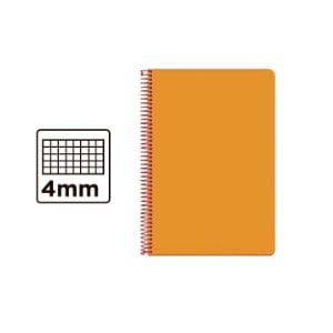 Caderno Espiral A5 | 80F | Quadrícula 4mm | Capa Dura | 75gr | Laranja