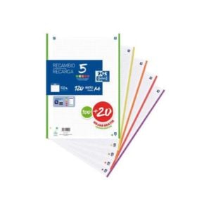 Oxford Recarga de papel para arquivador | A4 Quadriculado 5 mm 90 g 120 folhas Cores