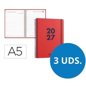 Pack de 3 Agendas 2027 A5 em espiral dia por página | Vermelhas