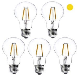 Pack x5: Lâmpada LED E27 | Filamento | Luz quente | 6W | 2500K