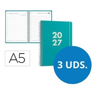 Pack de 3 Agendas 2027 A5 com espiral dia por página | Turquesa