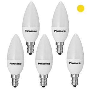Pack x5:Lâmpada Panasonic LED E14 | Vela | Luz quente| 4W | 2000K